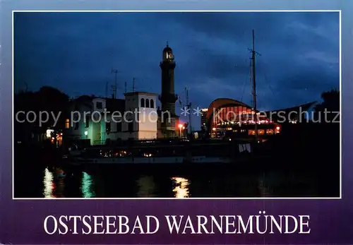 AK / Ansichtskarte Warnemuende_Ostseebad Gaststaette Teepott Leuchtturm Nachtaufnahme Warnemuende_Ostseebad