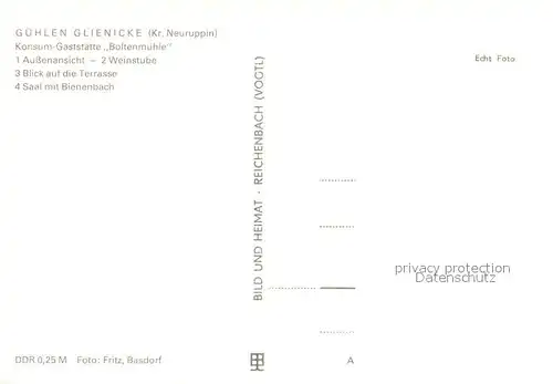 AK / Ansichtskarte Guehlen_Glienicke Konsum Gaststaette Boltenmuehle Weinstube Terrasse Saal Guehlen_Glienicke