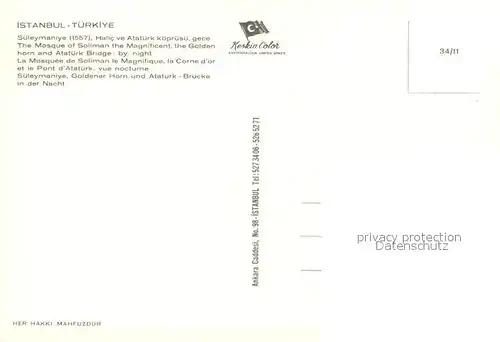 AK / Ansichtskarte Istanbul_Constantinopel Sueleymaniye Goldenes Horn u. Atatuerk Bruecke bei Nacht Istanbul_Constantinopel