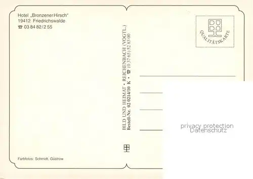 AK / Ansichtskarte Friedrichswalde_Blankenberg Hotel Bronzener Hirsch See Friedrichswalde