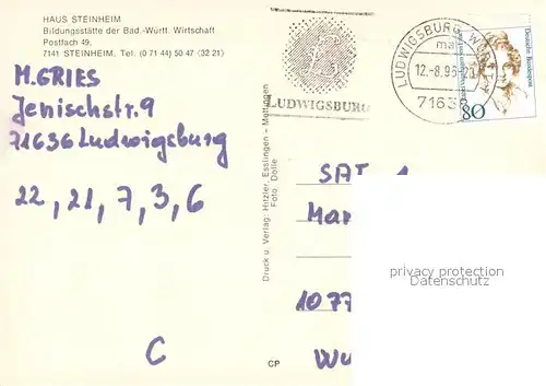 AK / Ansichtskarte Steinheim_Murr Haus Steinheim Bildungsstaette Aussenansicht Steinheim Murr