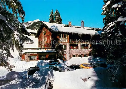 AK / Ansichtskarte Spitzingsee Berggasthof Alte Wurzhuette im Winter Schnee Spitzingsee