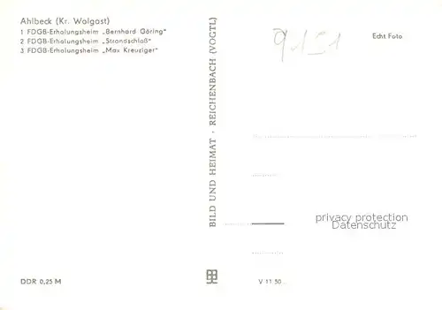 AK / Ansichtskarte Ahlbeck_Ostseebad FDGB Erholungsheime Bernhard Goering Strandschloss und Max Kreuziger Strandpartie Ahlbeck_Ostseebad