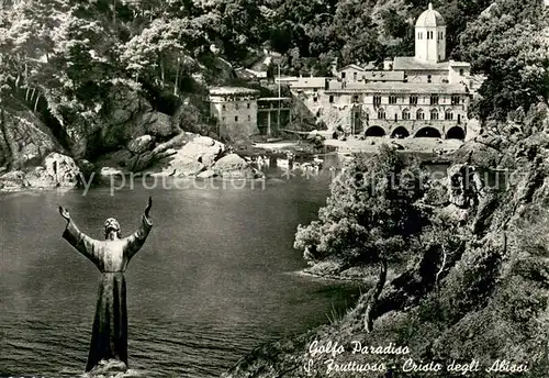 AK / Ansichtskarte San_Fruttuoso_di_Camogli Golfo Paradiso Cristo degli abissi immerso il 1954 a 17 metri di profondita San_Fruttuoso_di_Camogli