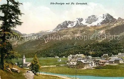 AK / Ansichtskarte Sils_Baselgia mit Piz Corvatsch Sils Baselgia