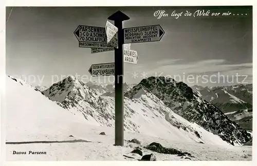 AK / Ansichtskarte Davos_Parsenn_GR Panorama mit Wegweiser Davos_Parsenn_GR
