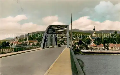 AK / Ansichtskarte Deggendorf_Donau Donaubruecke Ortsansicht mit Kirche Deggendorf Donau