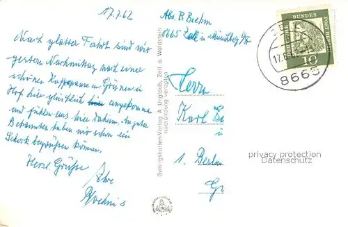 AK / Ansichtskarte Zell_Fichtelgebirge Bahnhofsanlage Strassenpartien Kapelle Brunnen Siebenstammbuche Stadtwald Ortsansicht mit Kirche Zell Fichtelgebirge