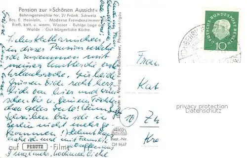 AK / Ansichtskarte Behringersmuehle Pension zur schoenen Aussicht Behringersmuehle