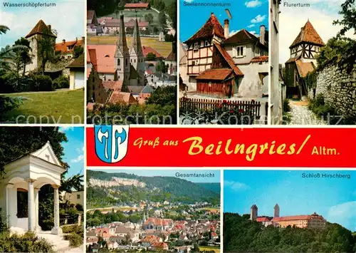 AK / Ansichtskarte Beilngries Wasserschoepferturm Kirche Seelennonnenturm Flurerturm Antoniuskapelle Stadtpanorama Schloss Hirschberg Beilngries