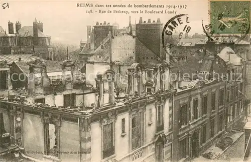 AK / Ansichtskarte Reims_51 dans ses annees de bombardements 1914 17 Rue de Betheny vers le Boulevard Lundy 