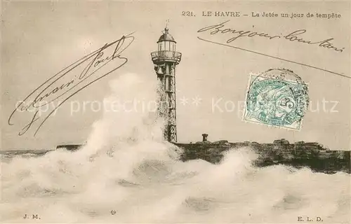 AK / Ansichtskarte Leuchtturm J.M E.L.D. Le Havre La Jetee un jour de tempete Leuchtturm