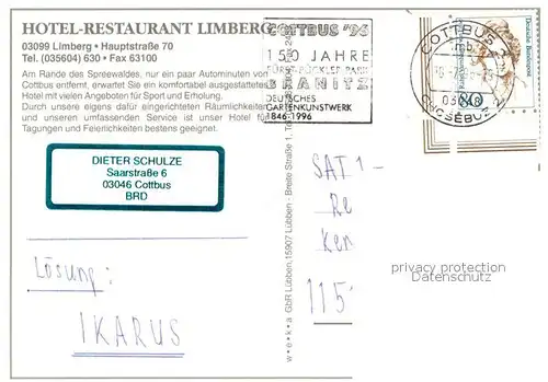 AK / Ansichtskarte Limberg_Cottbus Hotel Limberg Spreewald Tennispatz Limberg Cottbus