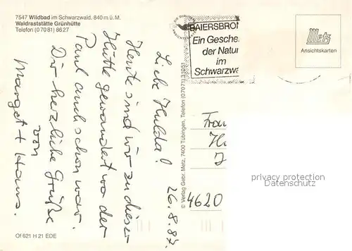 AK / Ansichtskarte Wildbad_Schwarzwald Waldraststaette Gruenhuette Aussenansicht Wildbad_Schwarzwald