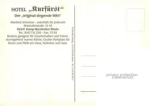 AK / Ansichtskarte Kamp Bornhofen Hotel Kurfuerst Der singende Wirt Manfred Schreiner Kamp Bornhofen