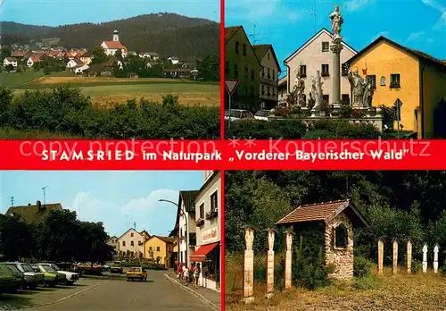 AK / Ansichtskarte Stamsried Ortsansicht mit Kirche Brunnen Naturpark Vorderer Bayerischer Wald Stamsried