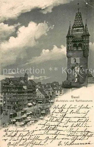 AK / Ansichtskarte Basel_BS Marktplatz und Rathhausturm Basel_BS