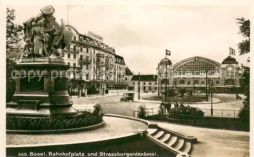 AK / Ansichtskarte Basel_BS Bahnhofplatz und Strassburgerdenkmal Basel_BS