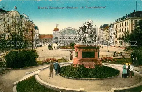 AK / Ansichtskarte Basel_BS Strassburger Denkmal mit Bundesbahnhof Basel_BS
