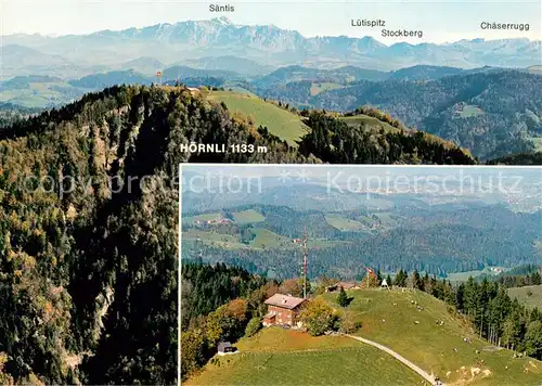 AK / Ansichtskarte Hoernli Kulm_1136m_ZH Fliegeraufnahme mit Saentis Luetispitz Stockberg Chaeserrugg und Berggasthaus Hoernli Kulm 