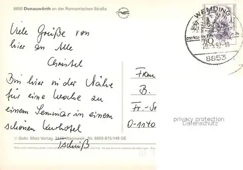 AK / Ansichtskarte Donauwoerth Altstadt Stadtpfarrkirche Denkmal Plastiken Donauwoerth