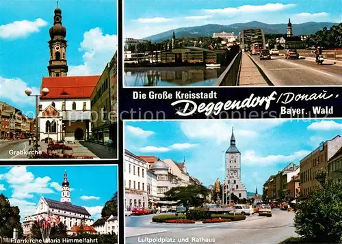 AK / Ansichtskarte Deggendorf_Donau Grabkirche Pfarrkirche Maria Himmelfahrt Luitpoldplatz Rathaus Bruecke Deggendorf Donau