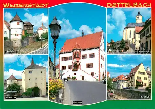 AK / Ansichtskarte Dettelbach Stadtmauer Falter Tor Rathaus St. Augustinus Kirche Am BAch Dettelbach