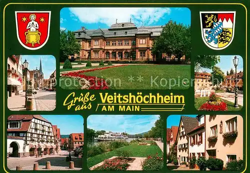 AK / Ansichtskarte Veitshoechheim Motive Innenstadt Uferpromenade am Main Fahrgastschiff Schloss Wappen Veitshoechheim