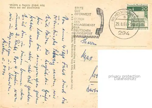 AK / Ansichtskarte Velden_Mittelfranken Motiv bei der Stadtmuehle Velden Mittelfranken