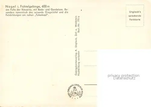 AK / Ansichtskarte Nagel_Oberfranken Gregnitztal Panorama Hohe Muetze Kreuz Partie am See Blick vom Dreieck zur Koesseine Fichtelgebirge Nagel Oberfranken