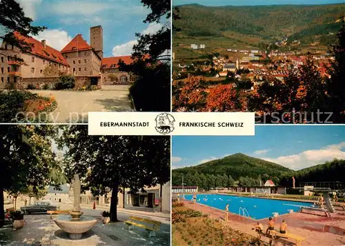 AK / Ansichtskarte Ebermannstadt Burg Feuerstein Brunnen Freibad Stadtpanorama Ebermannstadt