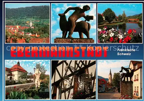 AK / Ansichtskarte Ebermannstadt Stadtpanorama Motive Innenstadt Denkmal Partie an den Wiesent Ebermannstadt