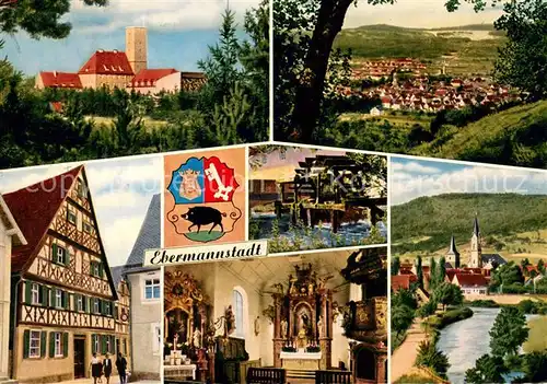 AK / Ansichtskarte Ebermannstadt Burg Feuerstein Stadtpanorama Schoepfrad an der Wiesent Fachwerkhaus Inneres der Kirche Ebermannstadt