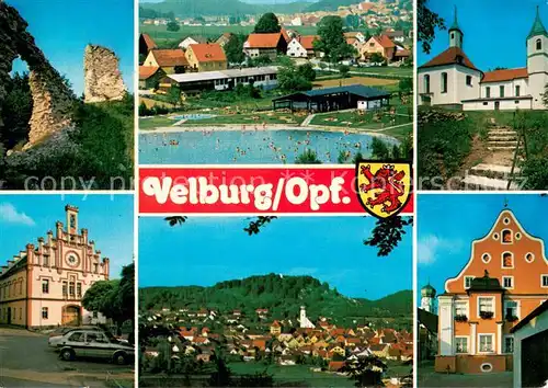 AK / Ansichtskarte Velburg Panorama Freibad Giebelhaeuser Kirche Felsen Velburg