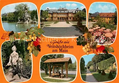 AK / Ansichtskarte Veitshoechheim Parkanlagen Teich Schloss Statue Restaurant Terrasse Weinreben Veitshoechheim