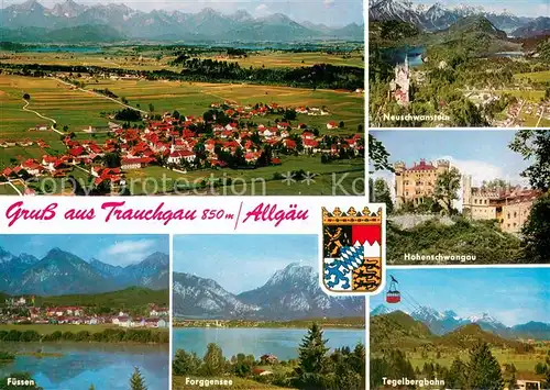 AK / Ansichtskarte Trauchgau Panorama Alpen Schloss Neuschwanstein Hohenschwangau Tegelbergbahn Forggensee Fuessen Trauchgau