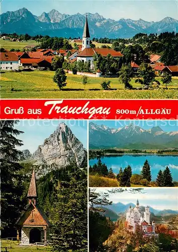 AK / Ansichtskarte Trauchgau Ortsansicht mit Kirche Alpen Kapelle See Schloss Neuschwanstein Trauchgau