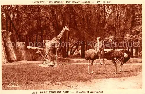 AK / Ansichtskarte Exposition_Coloniale_Paris_1931 SPA Nr. 273 Parc Zoologique 