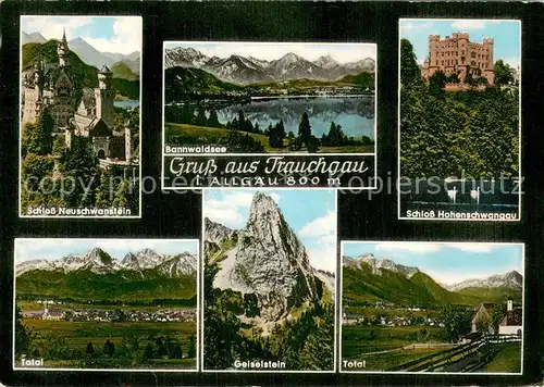 AK / Ansichtskarte Trauchgau Schloss Neuschwanstein Bannwaldsee Alpen Schloss Hohenschwangau Geiselstein Felsen Trauchgau