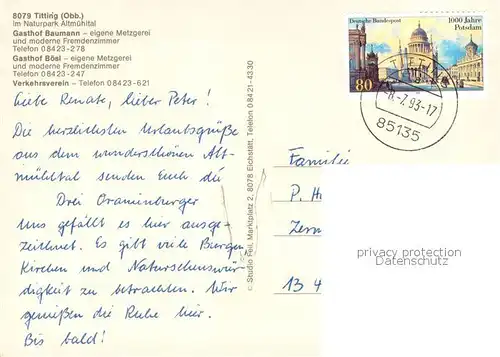 AK / Ansichtskarte Titting Blick vom Mantlacher Berg und vom Kreuzberg Dorfstrasse Gasthof Kirche ehemaliges Wasserschloss Titting