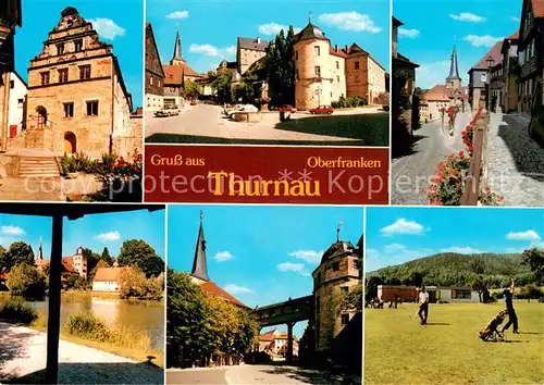 AK / Ansichtskarte Thurnau Zentrum Brunnen Schloss Teich Kirche Golfplatz Thurnau