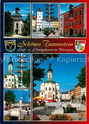 AK / Ansichtskarte Traunstein_Oberbayern Kirche Stadtplatz Maibaum Traunstein_Oberbayern
