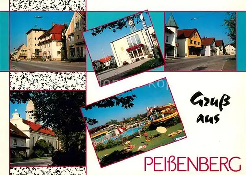 AK / Ansichtskarte Peissenberg Hauptstrasse Ortszentrum Rathaus Kirche Freibad Peissenberg