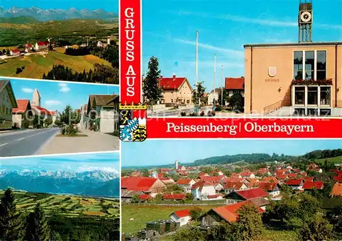 AK / Ansichtskarte Peissenberg Ortsansichten Rathaus Landschaftspanorama Alpen Peissenberg