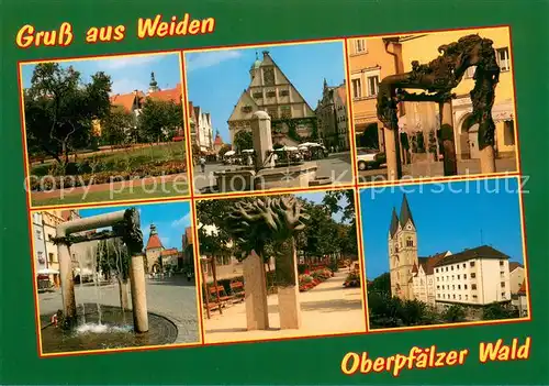 AK / Ansichtskarte Weiden_Oberpfalz Parkanlagen Marktplatz Brunnen Plastik Kirche Weiden Oberpfalz