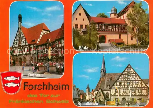 AK / Ansichtskarte Forchheim_Oberfranken Rathaus Pfalz Spitalkirche Fachwerk Forchheim Oberfranken