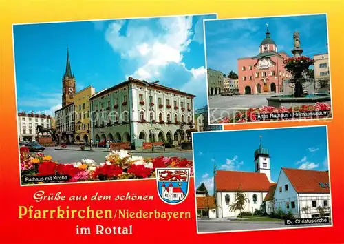 AK / Ansichtskarte Pfarrkirchen_Inn Rathaus mit Kirche Heimatmuseum Ev. Christuskirche Pfarrkirchen Inn