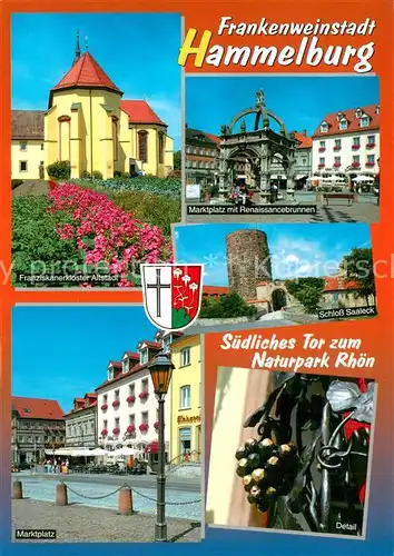 AK / Ansichtskarte Hammelburg Franziskanerkloster Altstadt Marktplatz Renaissancebrunnen Schloss Saaleck Detail Hammelburg