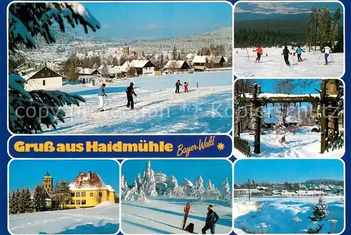 AK / Ansichtskarte Haidmuehle Winterlandschaft Bayerischer Wald Skipiste Ortsansicht mit Kirche Haidmuehle