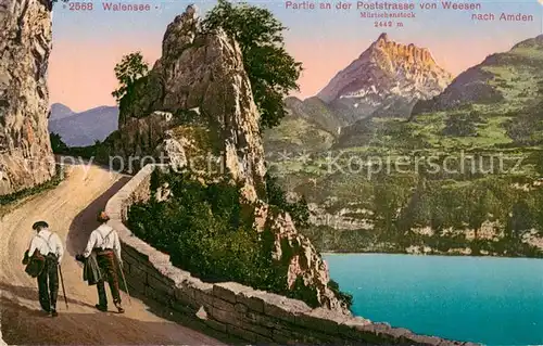 AK / Ansichtskarte Walensee_Wallensee_SG Partie an der Poststrasse von Weesen nach Amden mit Muertschenstock 